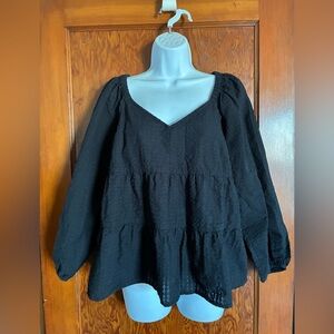 Old Navy Seersucker Black Tiered Shirt Size Large
